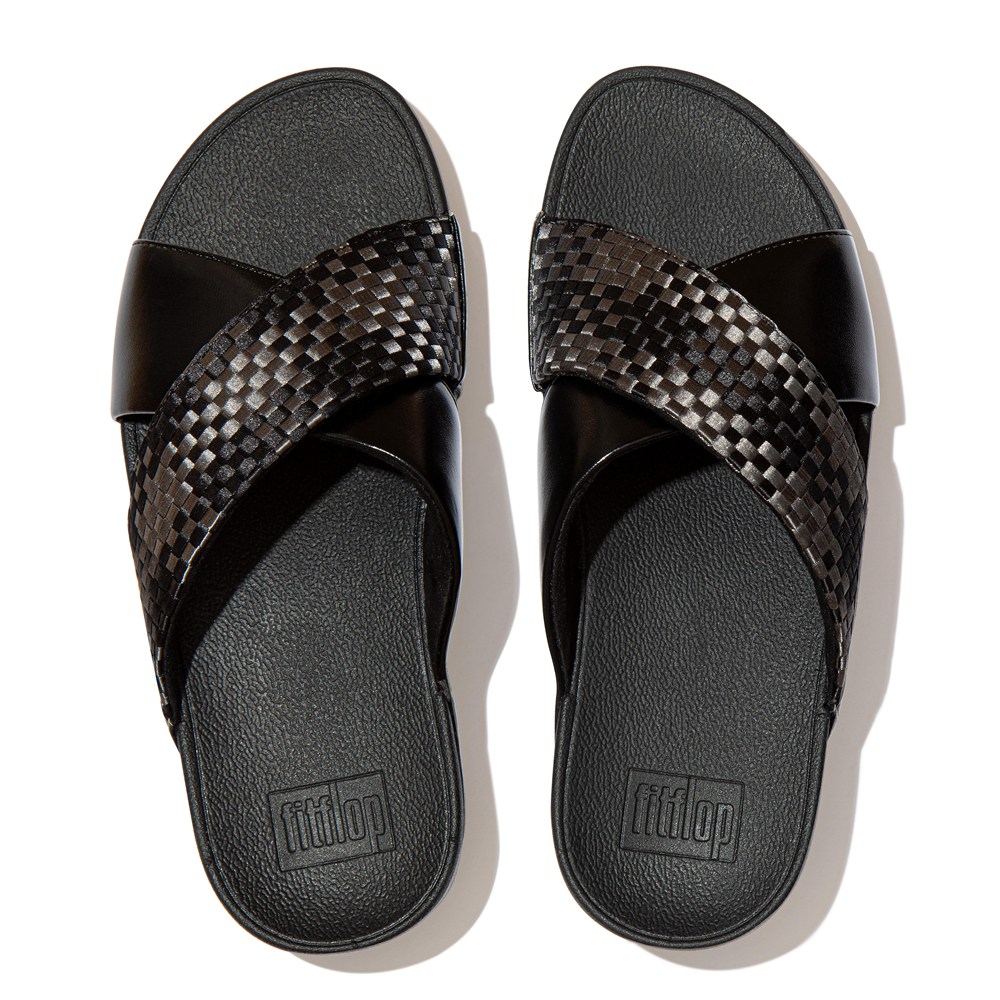 Fitflop Womens Slides Black - Lulu Silky-weave Cross - EV8613705